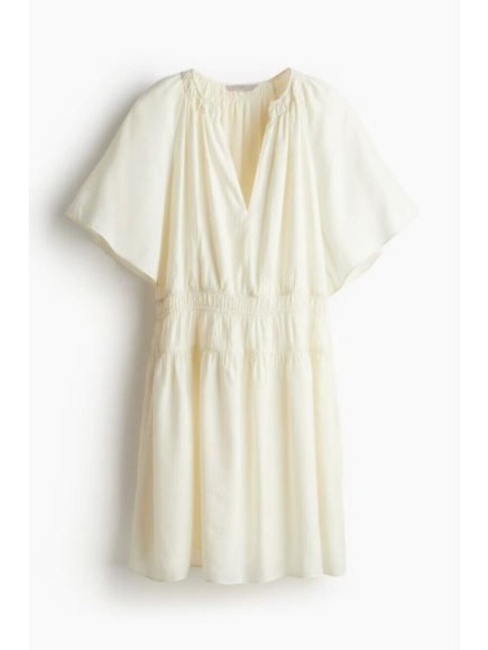 H&M Dress Size XL Cream V Neck Raglan Short Sleeve Grubbing Smocked Waist